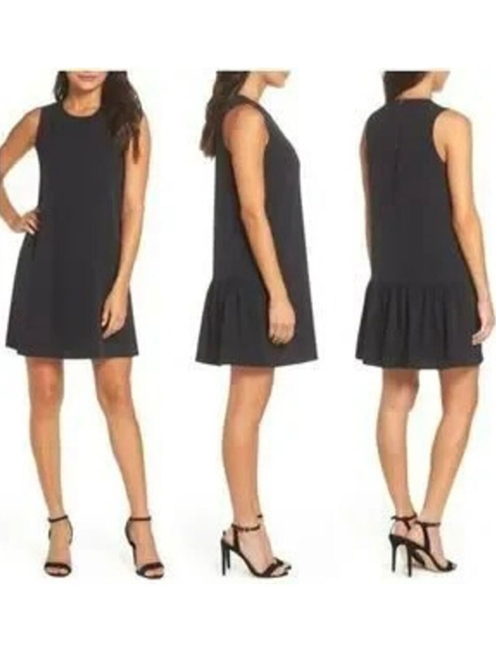 Chelsea28 Black Sleeveless Cocktail Office Shift Mini Dress Ruffle Back Hem XS